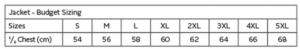 Contract Sleeveless Reflective Vest size chart