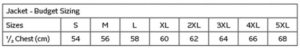 Contract Long Sleeve Reflective Vest size chart