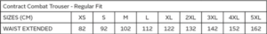 Contract Combat Trousers size chart