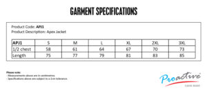 APJ1 size chart