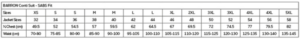 Barron D59 (SABS) Flame and Acid Retardant Conti Jacket (CJ-D59) size chart