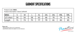 Classic Softshell Jacket mens size -chart
