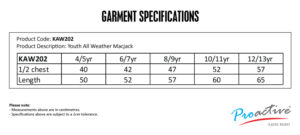 KAW202 size chart