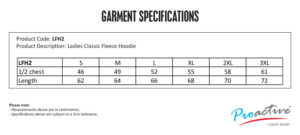 LFH2 SIZE CHART