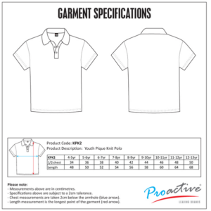 Youth-Classic-Pique Knit Polo size chart